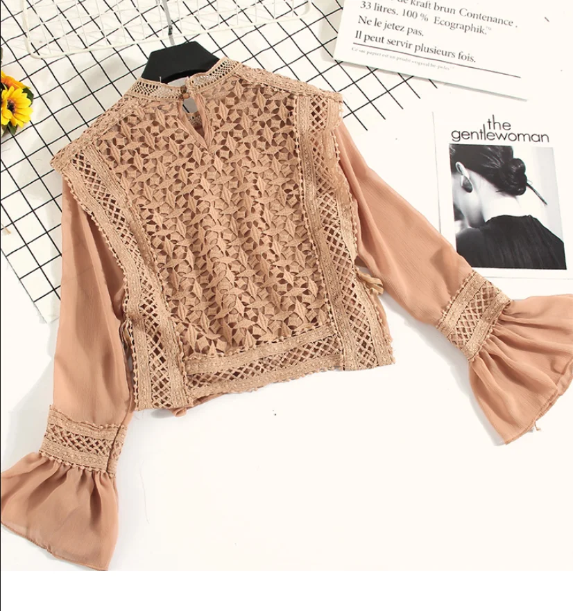 MUMUZI кружевная блузка с крючком шифоновая в стиле пэчворк цветочным принтом