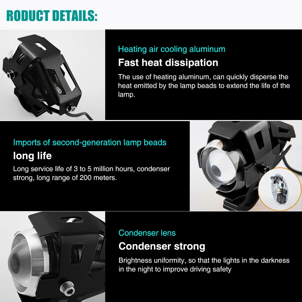 

125W LED Lights 3000LM Motorcycle Bicycle Headlights Drive Replacement