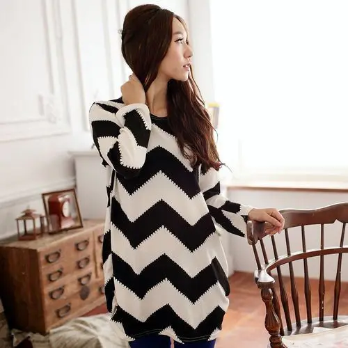 

Women Stripes Crewneck Bawting Sleeve Long Sleeve Casual Loose Sweater Knitted Tops L XL Plus Size