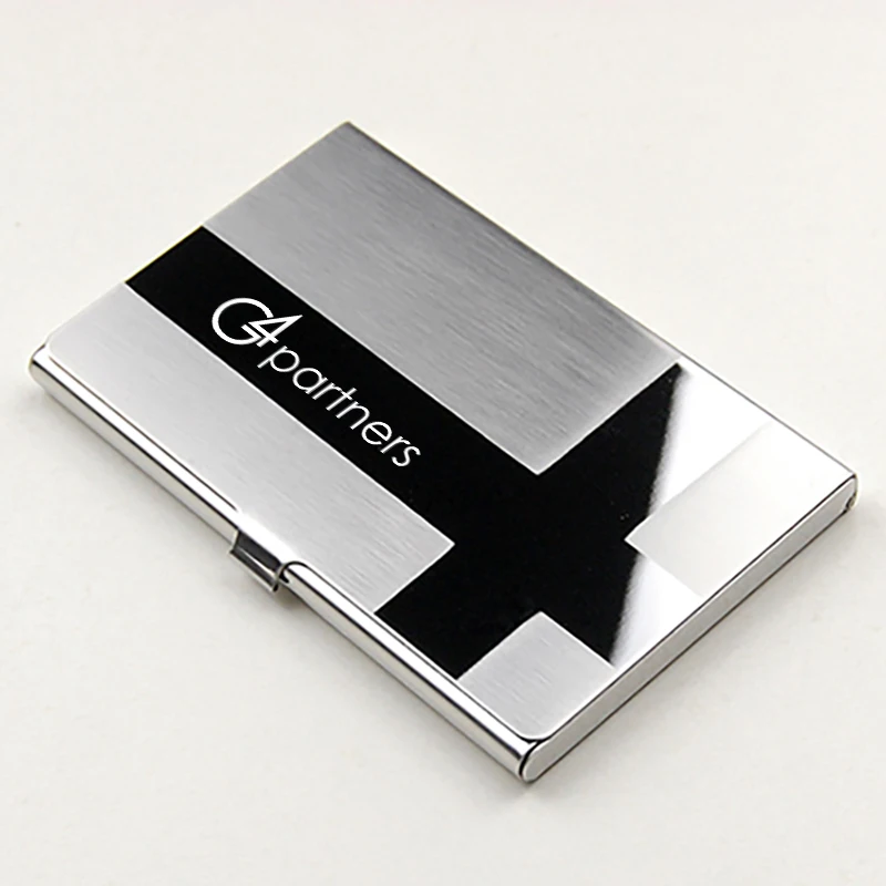 50 шт. серебряные Визитницы с логотипом на заказ металлический держатель для