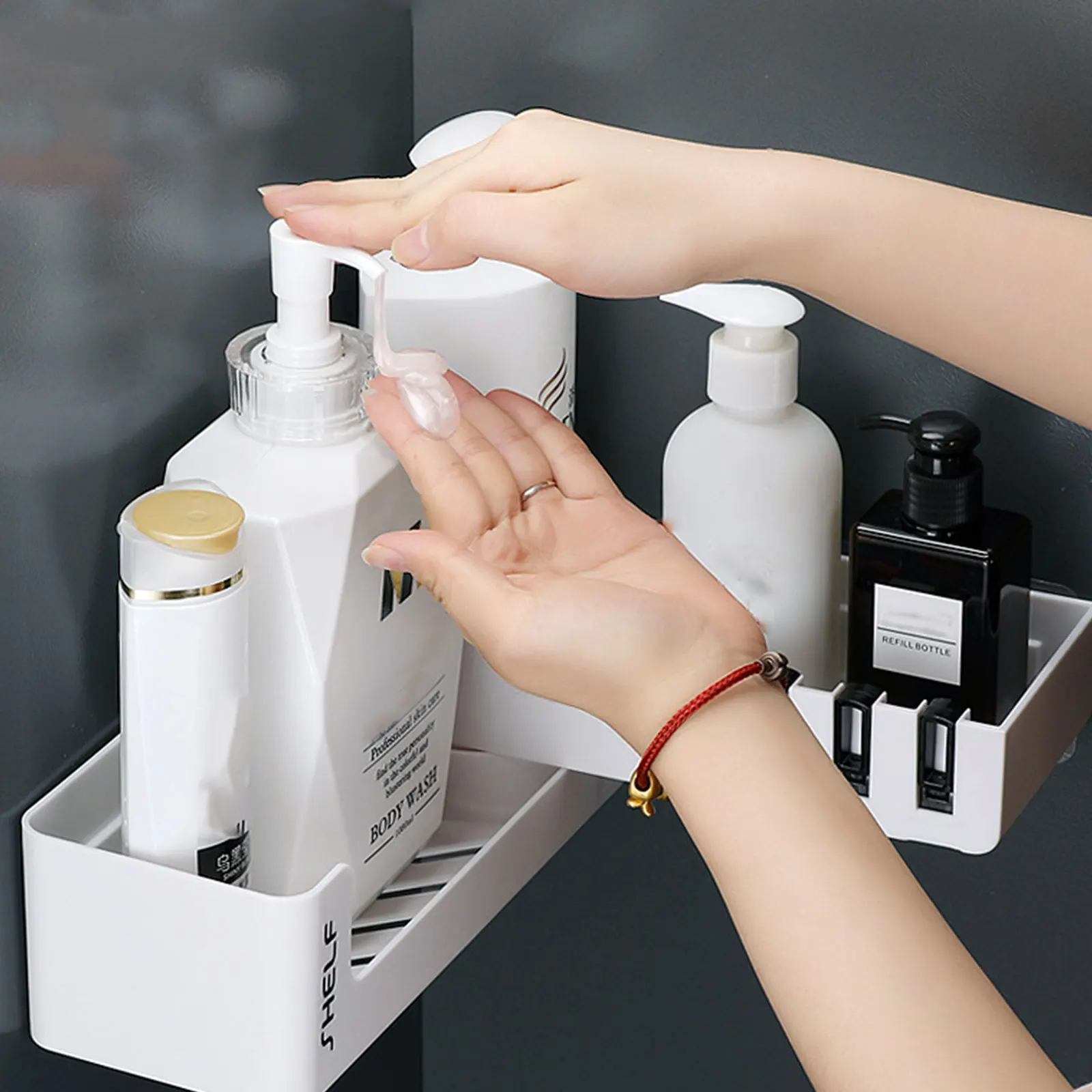 

Bathroom Shelf Corner Shelves Shampoo Holder Kitchen Storage Rack Mess Shower Organizer Wall Holder Space Saver Household Items