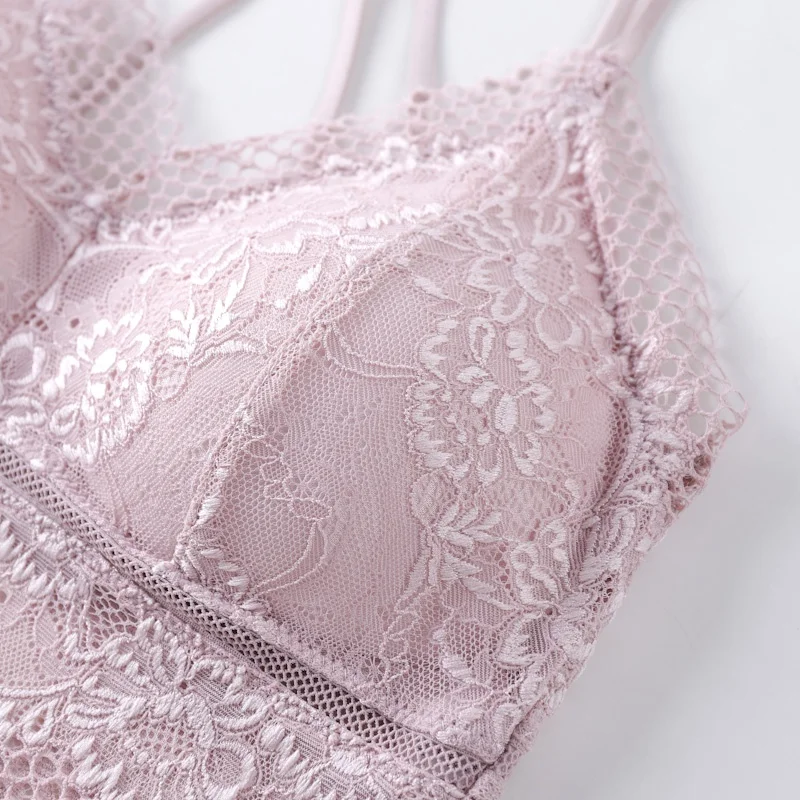 

Lace Top Bralette Women Lingerie Sexy Eyelashes Lace Beauty Back Padded Hollow Out Bottoming Camisole