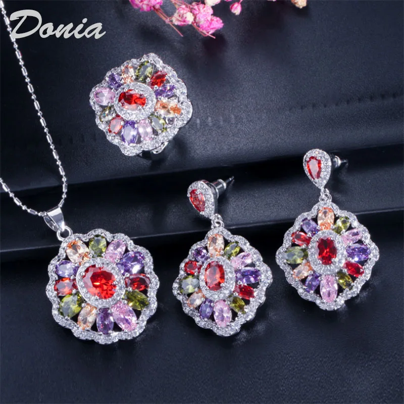 Donia jewelry High-end three-piece jewelry Europe and America necklace ring earrings jewelry set fashion AAA zircon suit