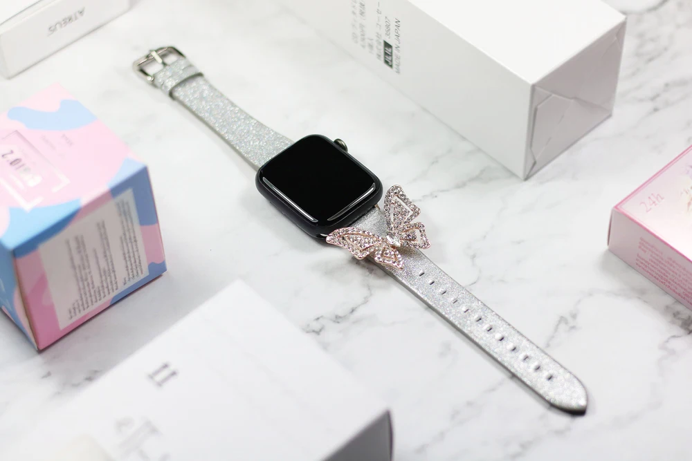 Блестящий Браслет-бабочка для Apple Watch, 38, 40, 42, 44 мм, серия 1, 2, 3, 4, 5, алмазный браслет iWatch, блестящий кожаный ремень