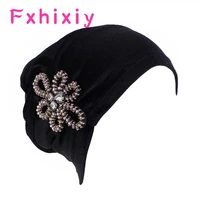 new women muslim india cap soft velvet hat beanie skullies turban chemo caps with beads flower hat inner female cancer chemo cap