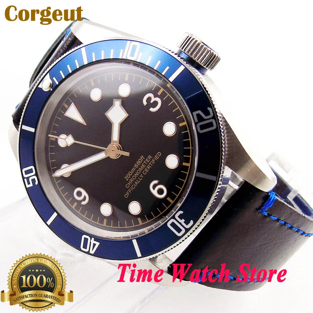 Часы мужские наручные с автоподзаводом 41 мм сапфировым стеклом и черным