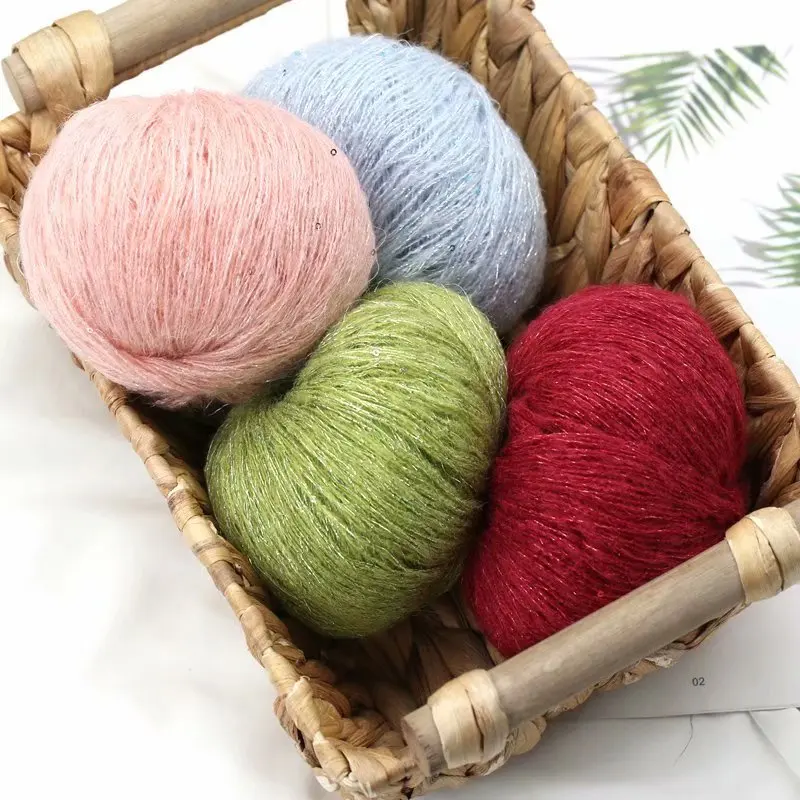 Мохеровая нить с блестками 25 г анти-пиллинг Высококачественная для ручного