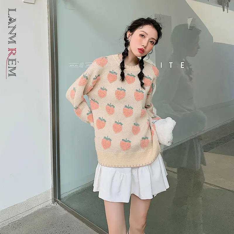 

LANMREM 2021 Новое поступление Зимний с принтом длинный рукав круглый вырез толстый свитер для женщин корейский стиль Модный повседневный 2T1517