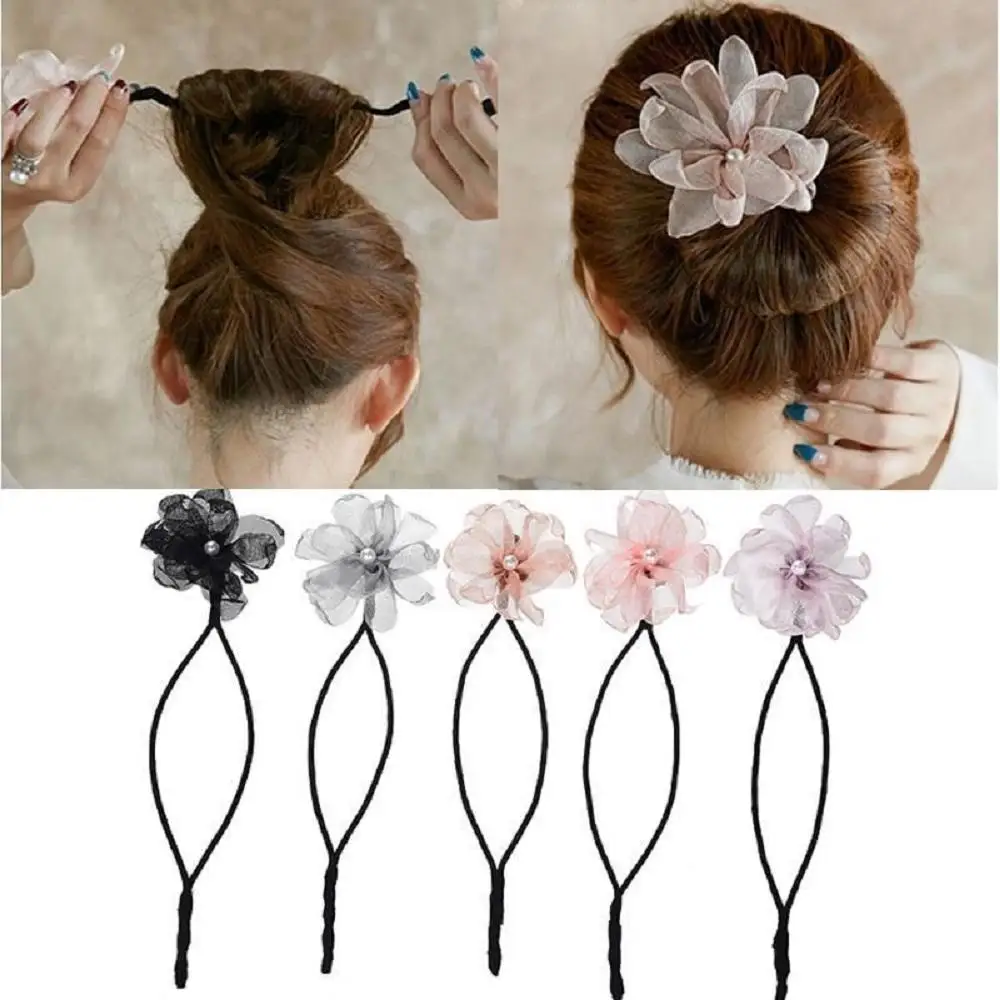 

Women Elegant Hair Scrunchies Flower Hair Maker Tools Hair Accessories Vintage Shell Pearl Hairpin Bun Hairstyle Hair Stick