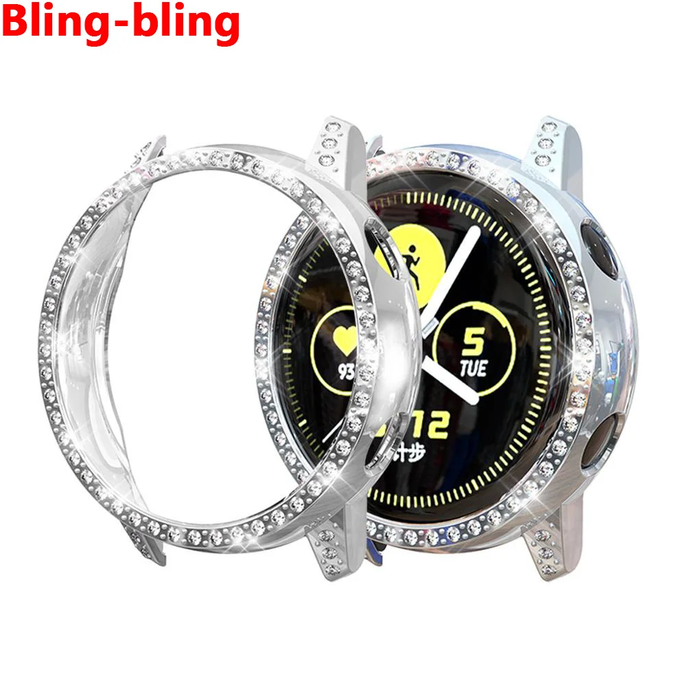 Для galaxy watch Активный Чехол samsung galaxy watch active 2 44 мм 40 мм Бампер протектор HD полное покрытие экрана Защитный чехол - Цвет: Silver-Blingbling