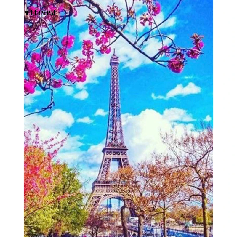 

DIY Diamond Painting Tower Full Drill Round Diamond Embroidery Picture Rhinestone Diamond Mosaic Cartoon Home Decor