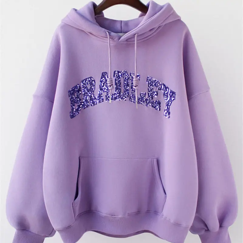 

Sweater Women's Spring and Autumn Thin 2021 New Korean Style Ins Trendy Sequined Letters Loose Short Hood Coat Top