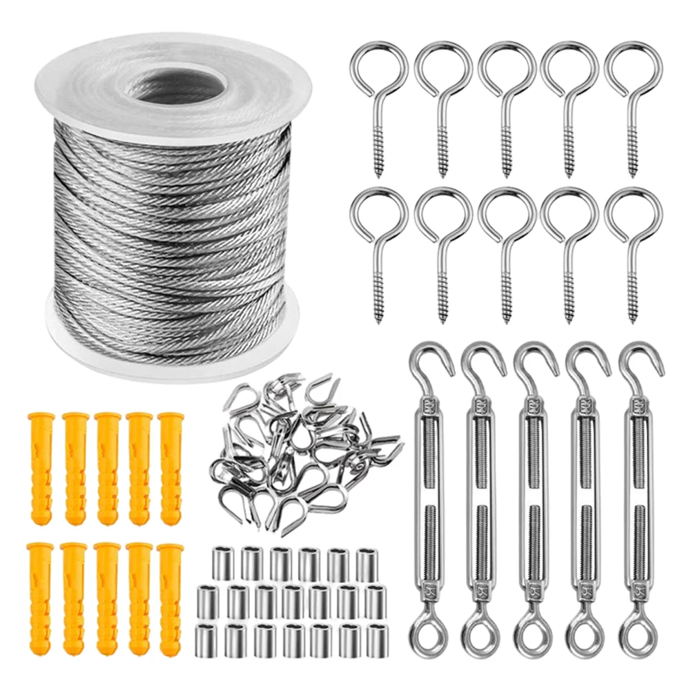 

56PCS Wire Rope Cable 30m Wire Fence Railing Kits Stainless Steel Clothesline With Hook Excellent Corrosion And Rust Resistance