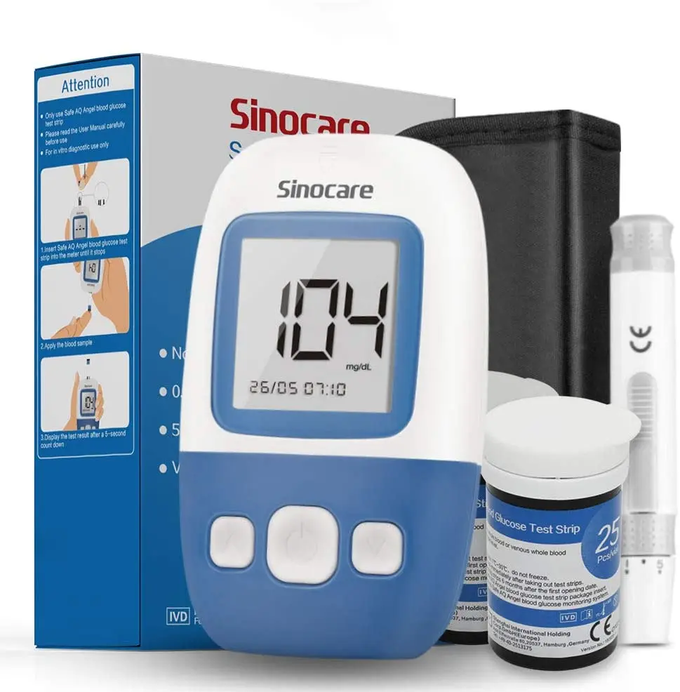 Sinocare Safe AQ Angel измеритель уровня глюкозы в крови и тест-полоски Ланцеты 50/100/200/300 шт