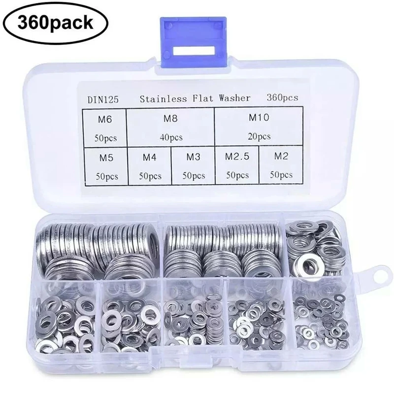 360Pcs Stainless Steel Sealing Solid Gasket Washer Kit M2 M2.5 M3 M4 M5 M6 M8 M10 Sump Plug Oil For General Repair Seal Ring Set |