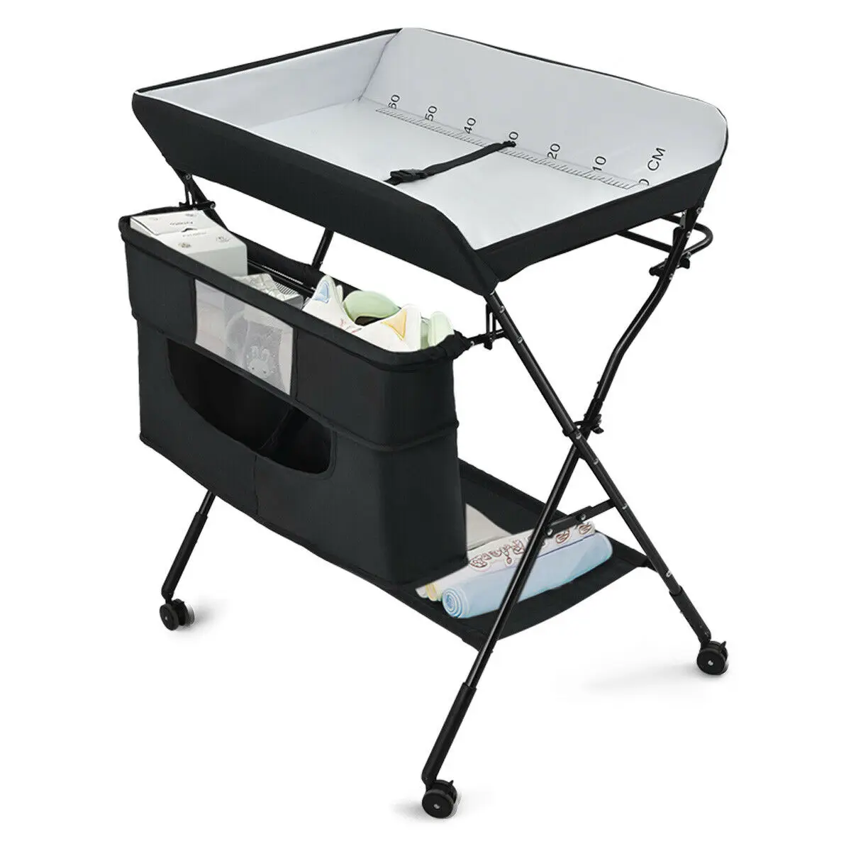

Babyjoy Baby Changing Table Portable born Nursery Adjustable Height W/wheel BB5579BK