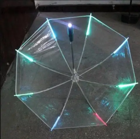 

New Hot Fashion Cool Umbrella With LED Features 8 Rib Light Transparent With Flashlight Handle