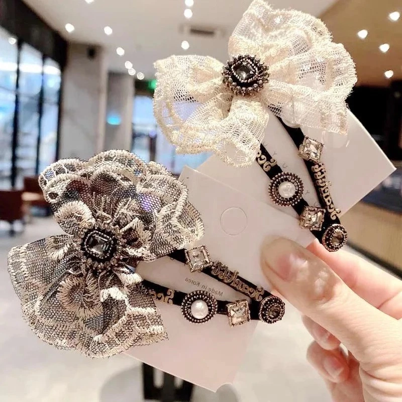 

Imitate Pearl Bow Hairpin Lace Metal Rhinestone Bb Hair Clip Girls Simple Flower Hairgrip Barrettes for Women Hair Accessories