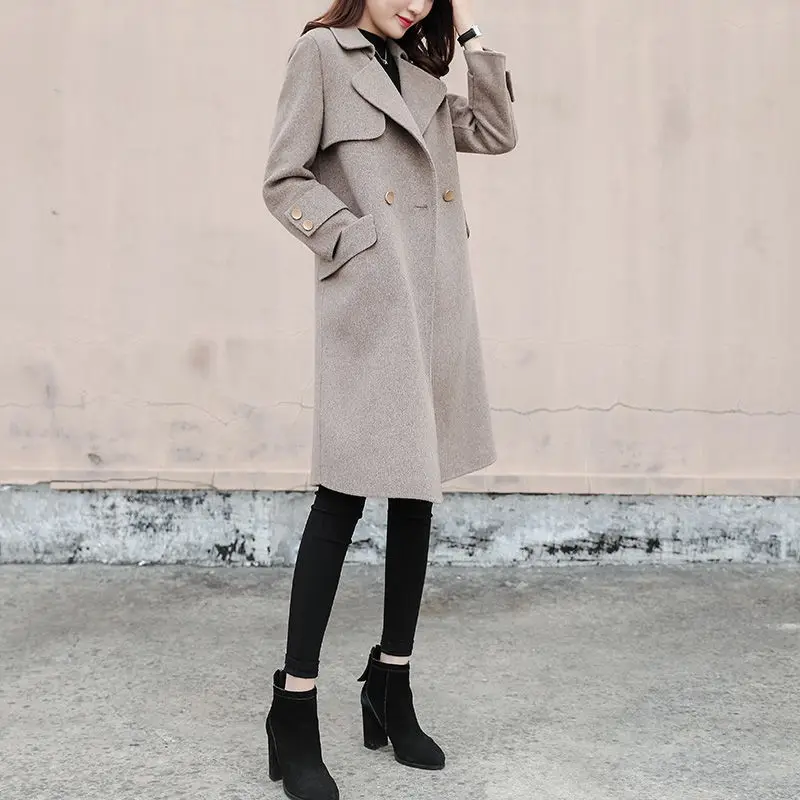 

Women Woolen Coat Long Single Button Wide Waisted Office Style Lady 2023 Fashion Winter Warm Women Elegant Duffle Over Coat