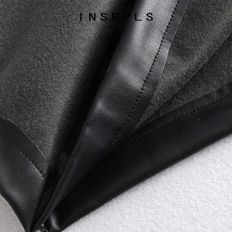 

INSRPLS Women Fashion With Belt Faux Leather Asymmetrical Mini Skirt Vintage High Waist Side Zipper Female Skirts Mujer