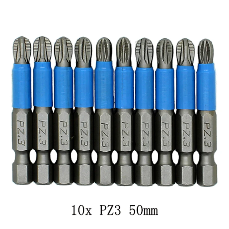 

10pcs Magnetic Screwdriver Bits Set Non-slip Bits 50mm PH1/PH2/PH3/PZ1/PZ2/PZ3