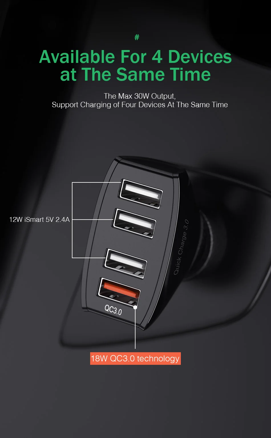 YKZ автомобильное зарядное устройство Быстрая зарядка QC 3,0 Автомобильное зарядное устройство 4 порта быстрое автомобильное зарядное устройство для телефона автомобильное зарядное устройство USB для samsung Xiaomi iPhone