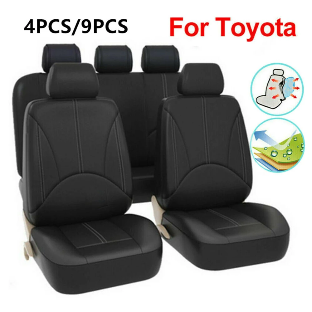 

4/9Pcs PU Leather Car Seat Cover Front Rear Seat Protector With Headrest Cover For Toyota RAV4 4runner Yaris Venza