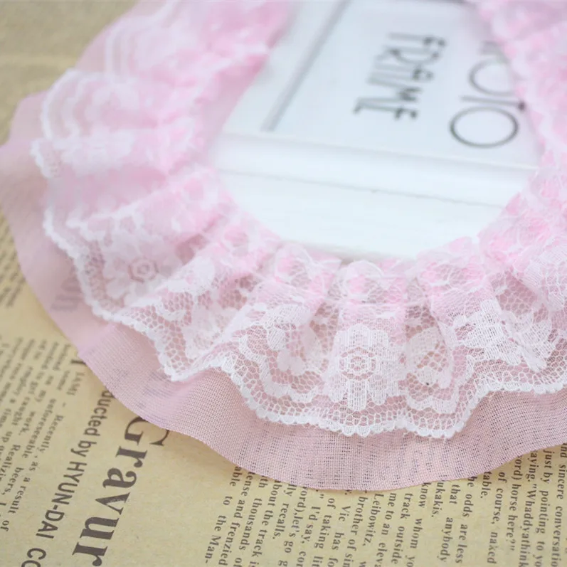 41 ярдов плиссированная шифоновая кружевная отделка гофрированный розовый белый