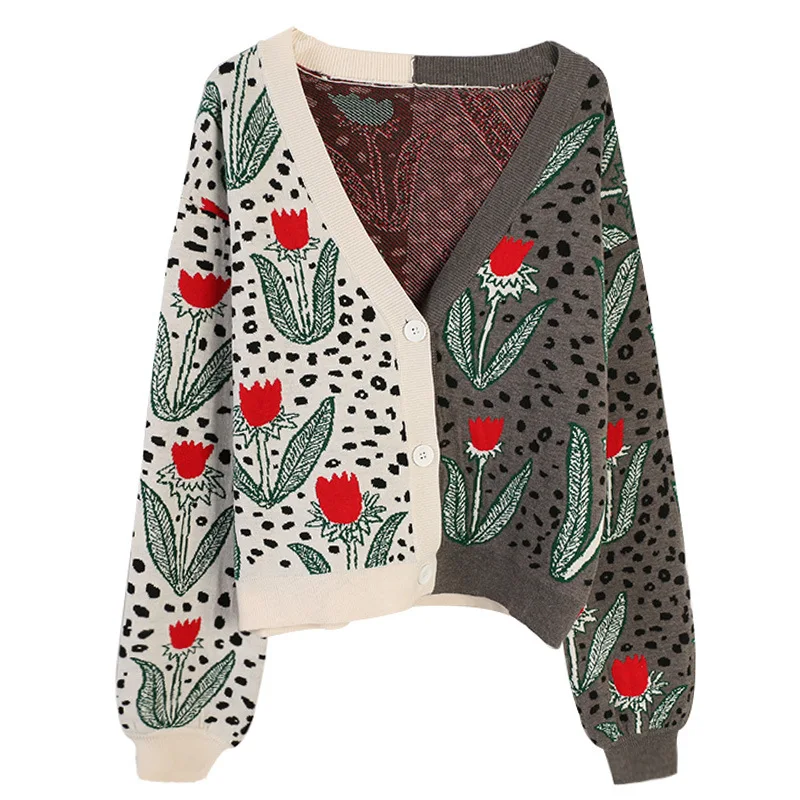 

Shuchan Floral Korean Sweater Vintage Cardigans Women V-Neck Autumn Winter 2019 New Items Female Cardigan with Cut Fall