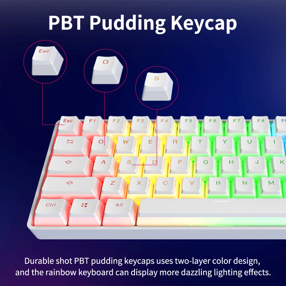 

AJAZZ-STK61 mechanical keyboard wireless bluetooth compact 61-key rainbow backlit portable gaming keyboard pudding keycap