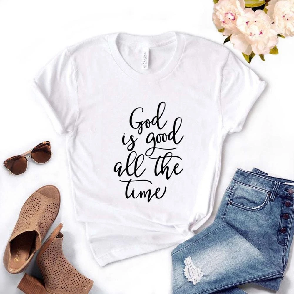 

Women T Shirt God is Good all the Time Letters Print Tshirt Women Short Sleeve O Neck T-shirt Ladies Tee Shirt XOES