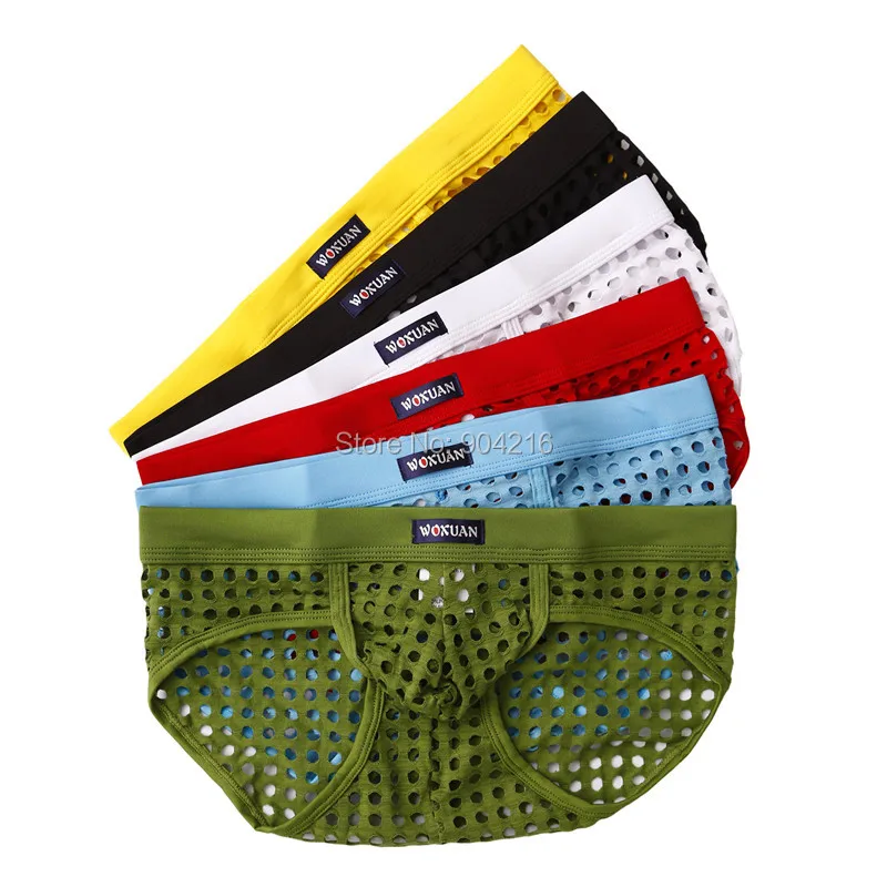 

6PCS Hot Sale Men Mesh Hollow Out Shorts Briefs Panties Male Adult Sexy Lingerie See Through Underwear S M L Free Shipping
