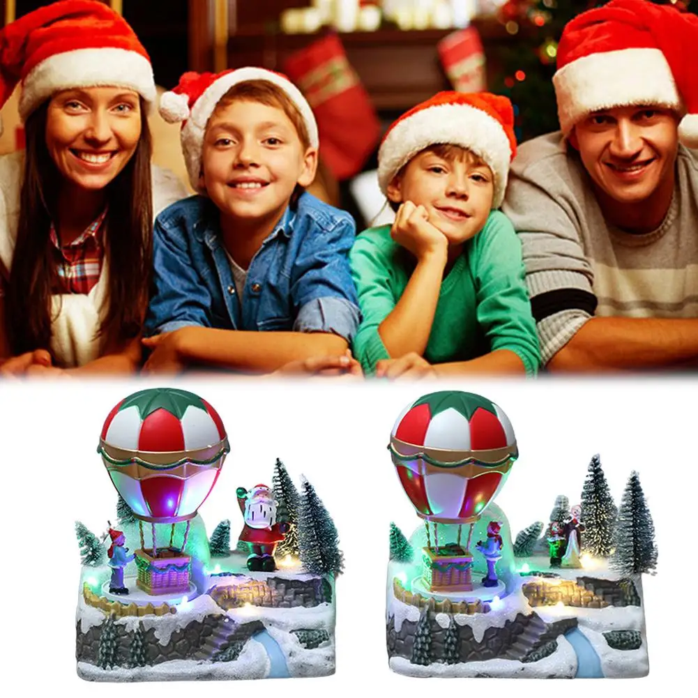 

Revolving train Color LED Light Christmas Snow Small Train Village House Luminous music Resin Ornament christmas decor navidad