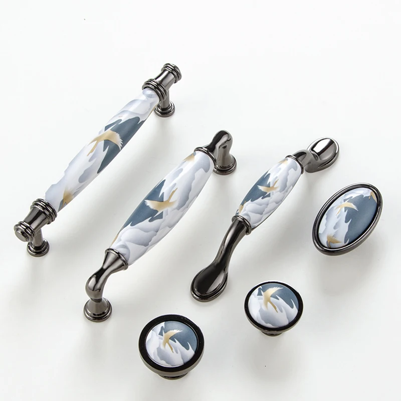 

Sky blue/Ceramic Door Handles European Antique Furniture Handles Drawer Pulls Kitchen Cabinet Knobs and Handles
