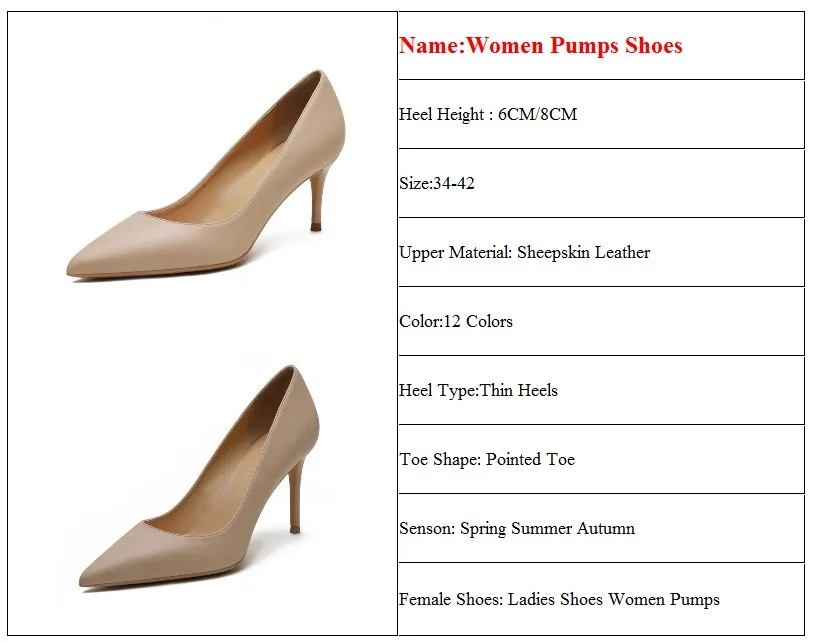 2022 New Women 6CM/8CM Thin High Heeled Pointed Toe Shoes Spring Autumn Genuine Leather Pumps Ladies Summer Wedding Shoes N0007