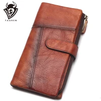 original handmade wallet retro first layer leather color long zipper stitching female mens handbag