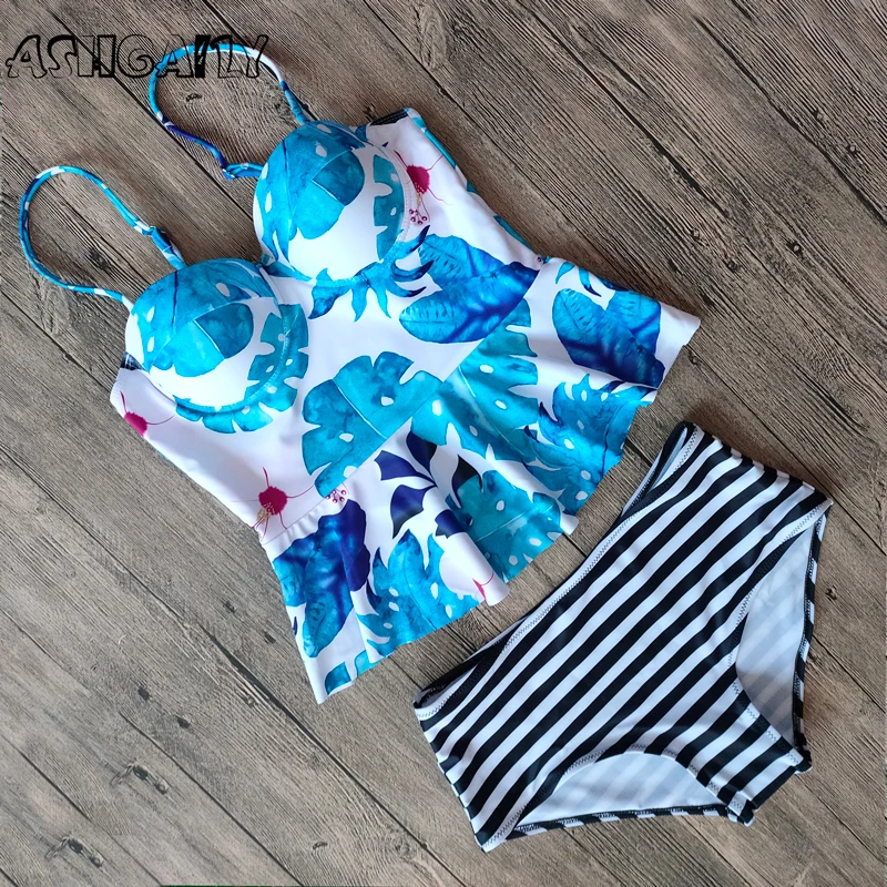 2020 комплект Танкини с пуш ап купальник женский халтер открытой спиной костюмы из