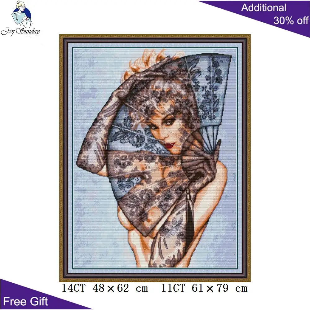Joy Sunday Beauty складной веер RA343 14CT 11CT Счетный и штампованный домашний декор Красивая