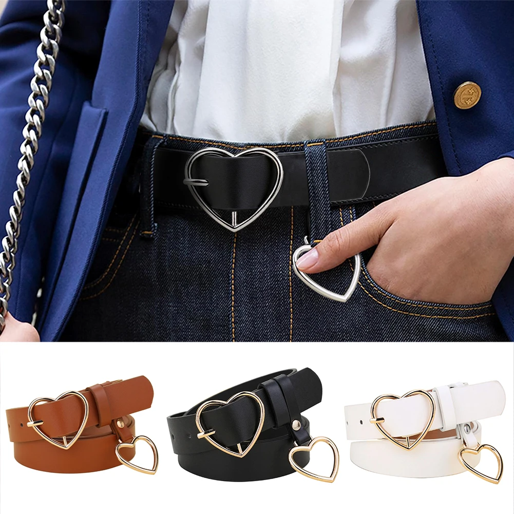 

Women PU Leather Adult Gift For Jeans Pants Outdoor Wide Soft Waist Belt Accessories With Heart Shape Buckle Fashion Cute Casual