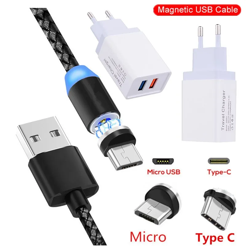 Быстрое зарядное устройство с разъемом Micro USB Тип C 2 адаптер кабель магнитный для