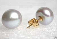 rare 7 8mm real freshwater silver gray pearl earrings stud free shipping