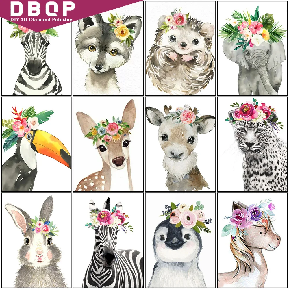 

5D DIY Diamond Painting Cartoon Animals Deer Zebra Rabbit Round Diamond Embroidery Rhinestone Picture Mosaic Sale Home Decor