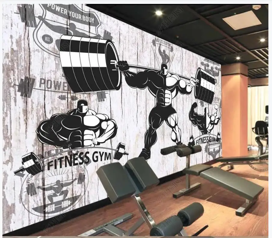 

Custom wallpapers 3d murals wallpaper for walls 3 d Nostalgic retro sports weightlifting gym mural background wall papers decor
