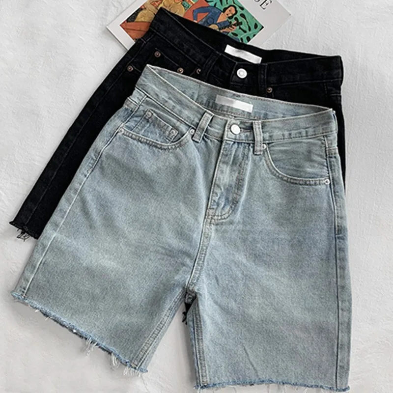 

Genayooa Vintage Biker Shorts Women Casual Loose Light Blue High Waisted Shorts Streetwear Korean Style Denim Shorts Female 2021