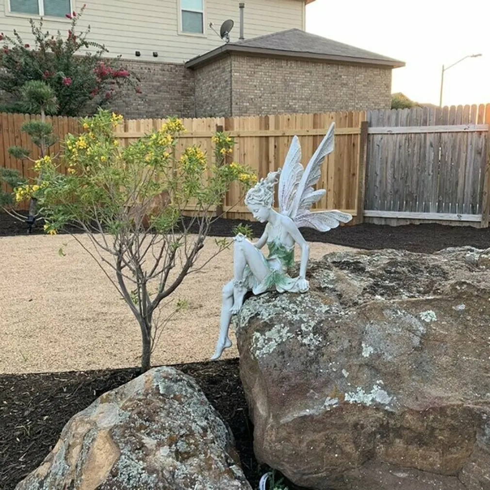 

New Sitting Fairy Statue Garden Ornament Resin Craft Landscaping Yard Decoration Household Garden Outdoor Decor Supplies