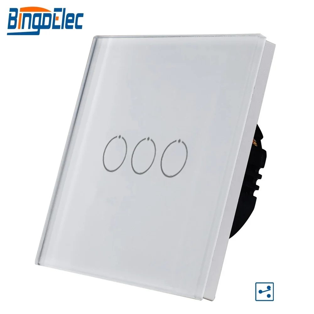 3g2w White 1gang 2way лестницы настенный выключатель, Белый Кристалл Закаленное стекло сенсорный 2way светильник Переключатель ЕС/Великобритании стандартный AC110-250V 1/2/3G Лидер продаж - Цвет: 3g2w White