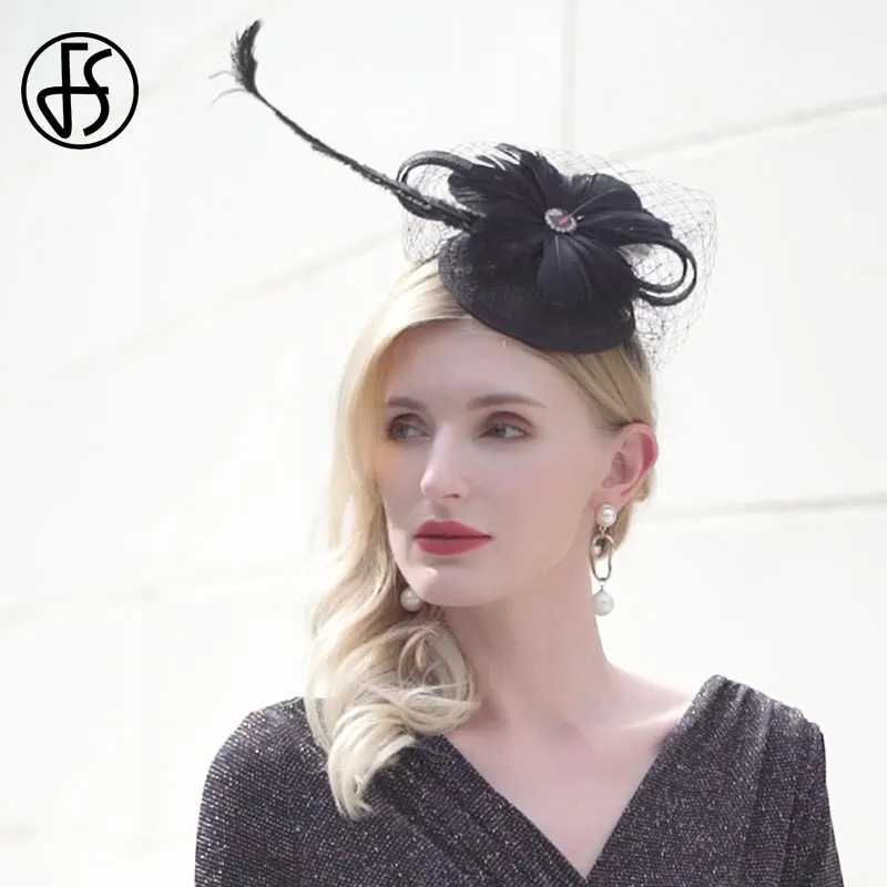 Женская шляпка-Таблетка с вуалью FS черная в британском стиле для церкви и