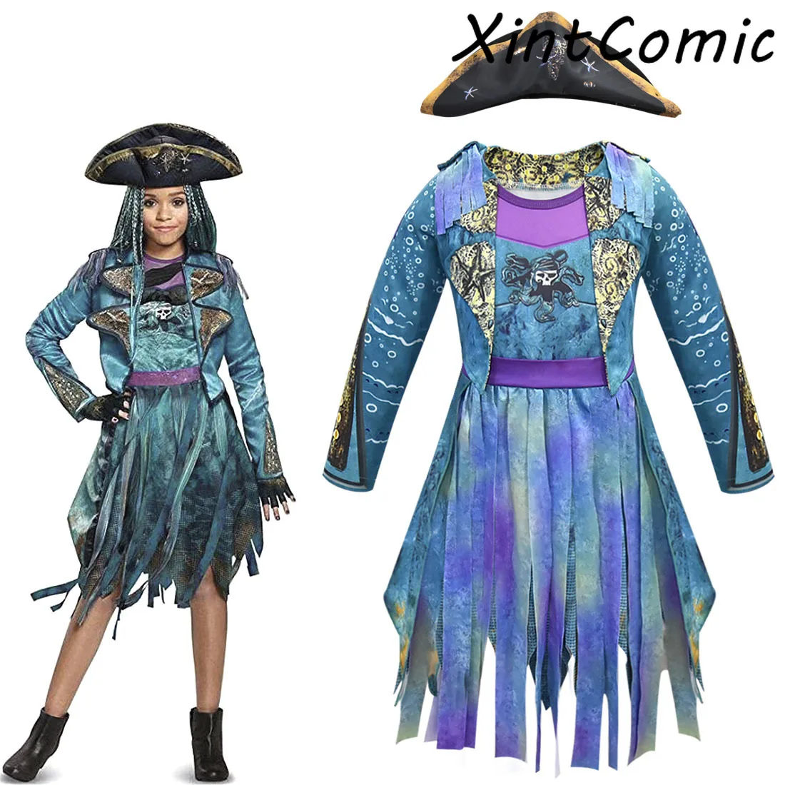 Descendants 3 Mal & Uma Ursula дочка дреды дети косплей платье Хэллоуин костюм для девочки
