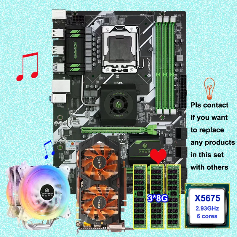 Комплект материнской платы HUANANZHI X58 Deluxe, ЦП Xeon E5 X5675 ОЗУ 24 ГБ (3*8 ГБ) RECC видеокарта GTX760 2G, детали для ПК, выполненные на заказ, «сделай сам» Комплект материнской платы HUANANZHI X58 Deluxe, ЦП Xeon E5 X5675 ОЗУ 24 ГБ (3*8 ГБ) RECC видеокарта GTX760 2G, детали для ПК, выполненные на заказ, «сделай сам»