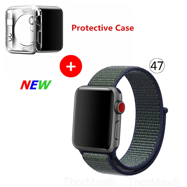 Нейлоновый спортивный бесшовный ремешок для наручных часов iwatch, 4 цвета, в полоску, легкий мягкий сплетенный ремешок для наручных часов Apple Watch 4 серии 3/2/1 38 мм 42 мм 40 мм 44 мм - Цвет ремешка: 47-Midnight Fog